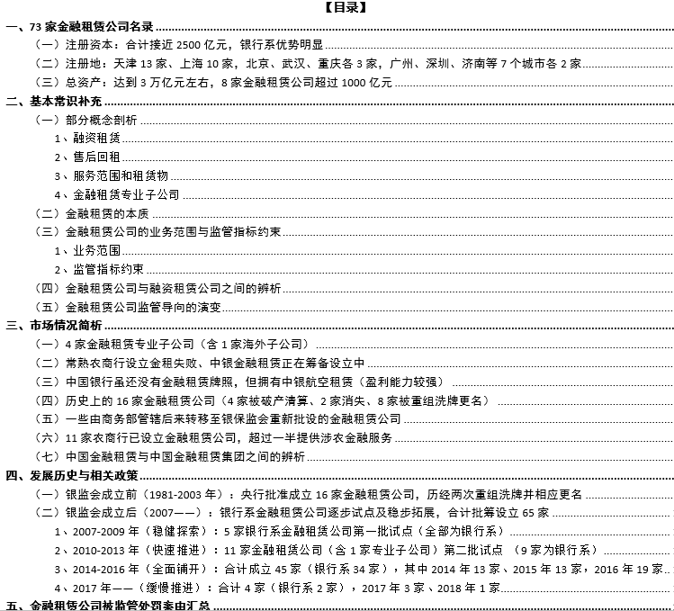 73家金融租赁公司与金融租赁行业大起底