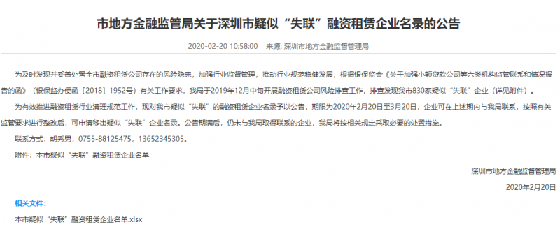 强监管旋风不停！江西公布46家疑似“失联”融资租赁公司名单（附名单）