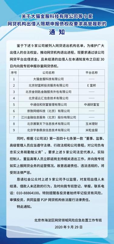 这9家P2P的高管注意，监管喊你们回来履职，出借人赶快去申报债权！