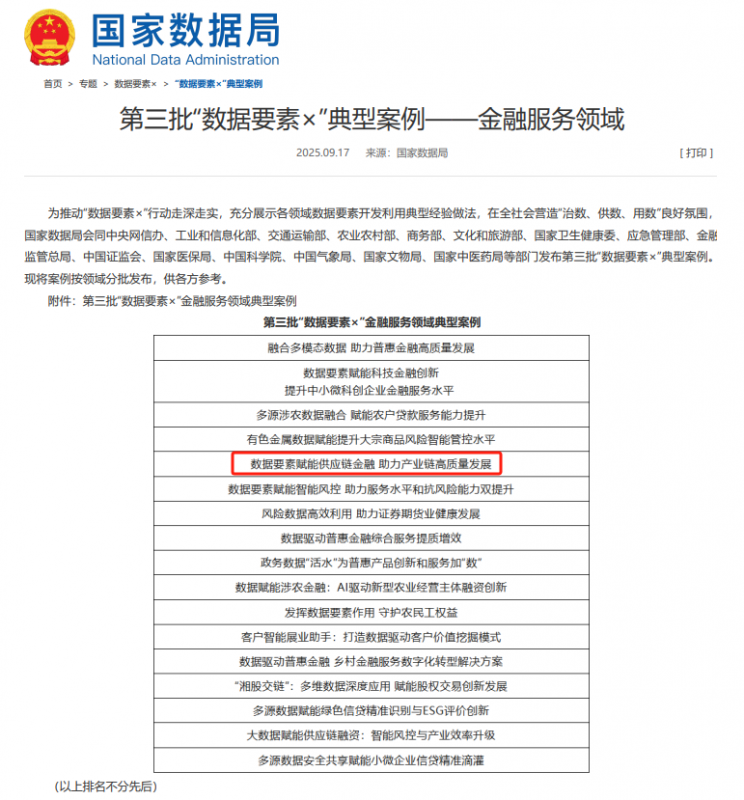 这家银行供应链金融案例入选国家数据局“数据要素×”典型案例！